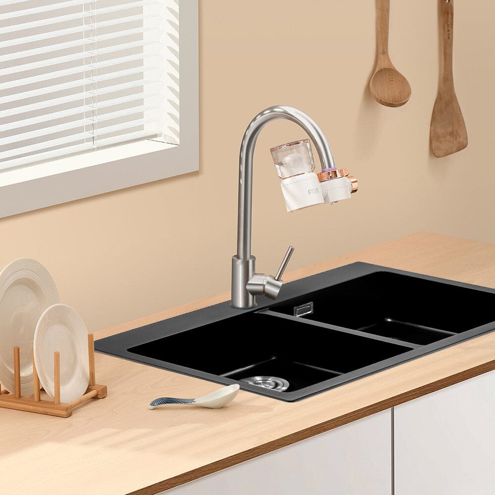 Quartz Undermount Kitchen Sink Double Bowl Black - House Comfort