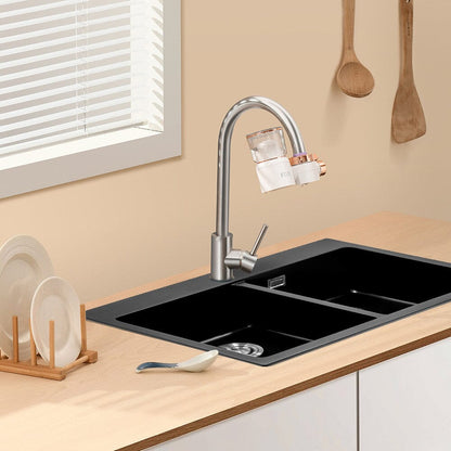 Quartz Undermount Kitchen Sink Double Bowl Black - House Comfort