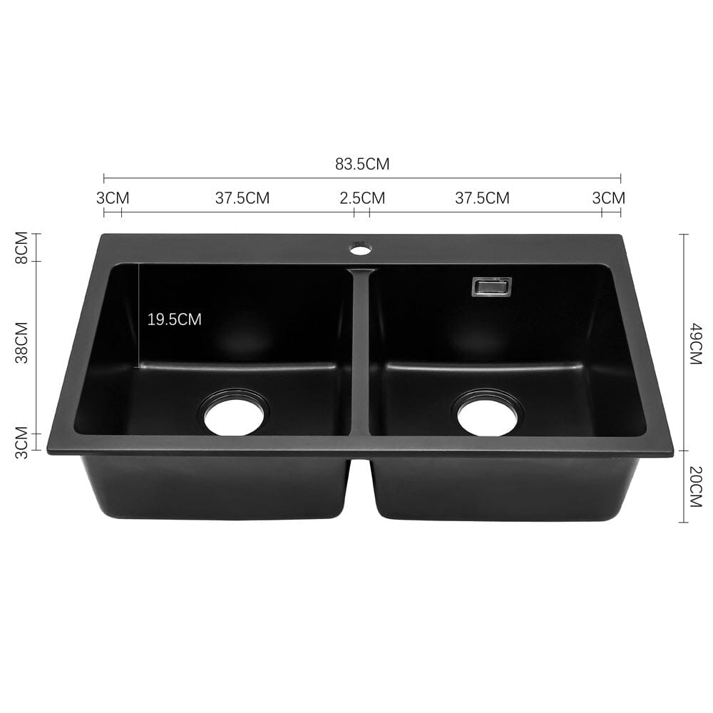Quartz Undermount Kitchen Sink Double Bowl Black - House Comfort