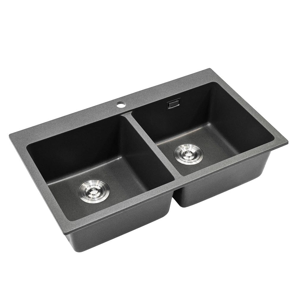 Quartz Undermount Kitchen Sink Double Bowl Black - House Comfort