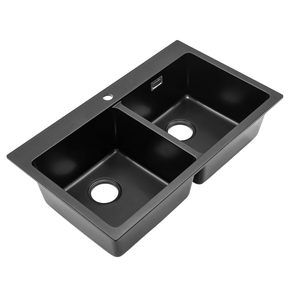 Quartz Undermount Kitchen Sink Double Bowl Black - House Comfort