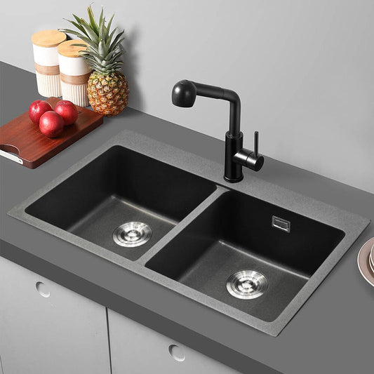 Quartz Undermount Kitchen Sink Double Bowl Black/Grey - House Comfort