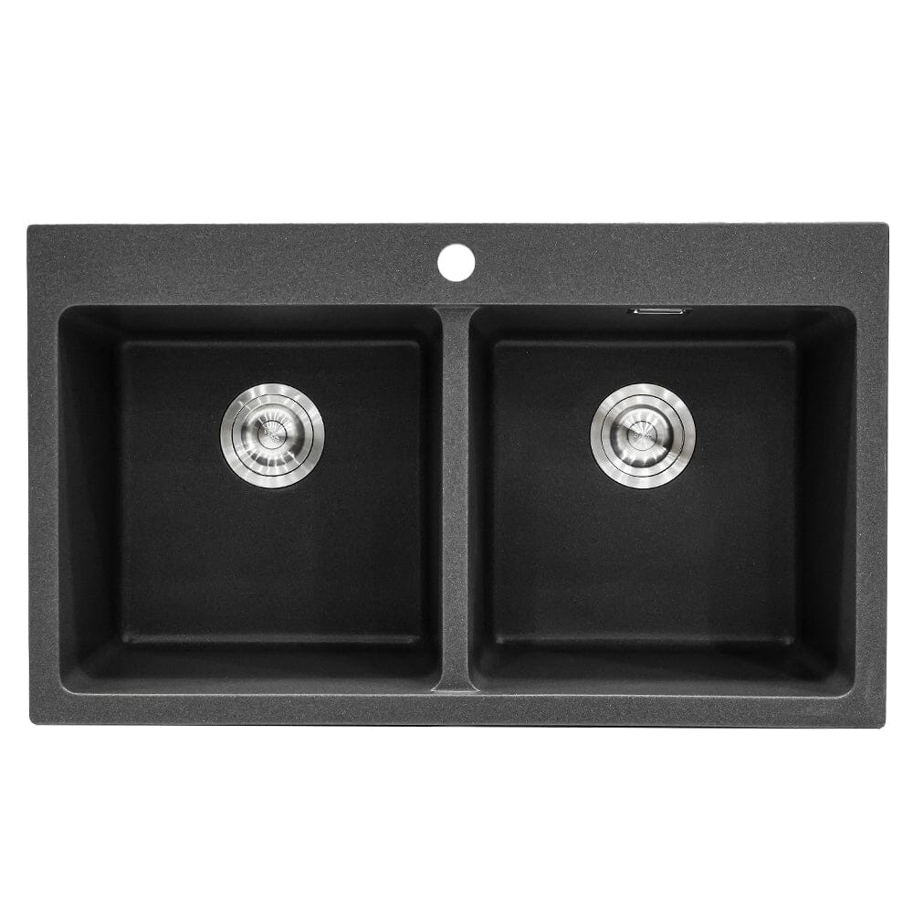Quartz Undermount Kitchen Sink Double Bowl Black/Grey - House Comfort