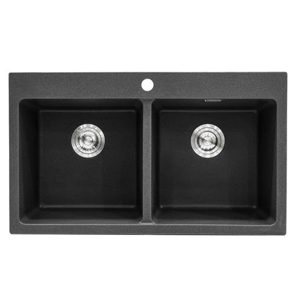 Quartz Undermount Kitchen Sink Double Bowl Black/Grey - House Comfort