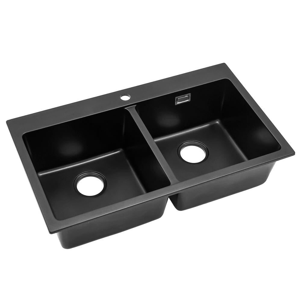 Quartz Undermount Kitchen Sink Double Bowl Black/Grey - House Comfort