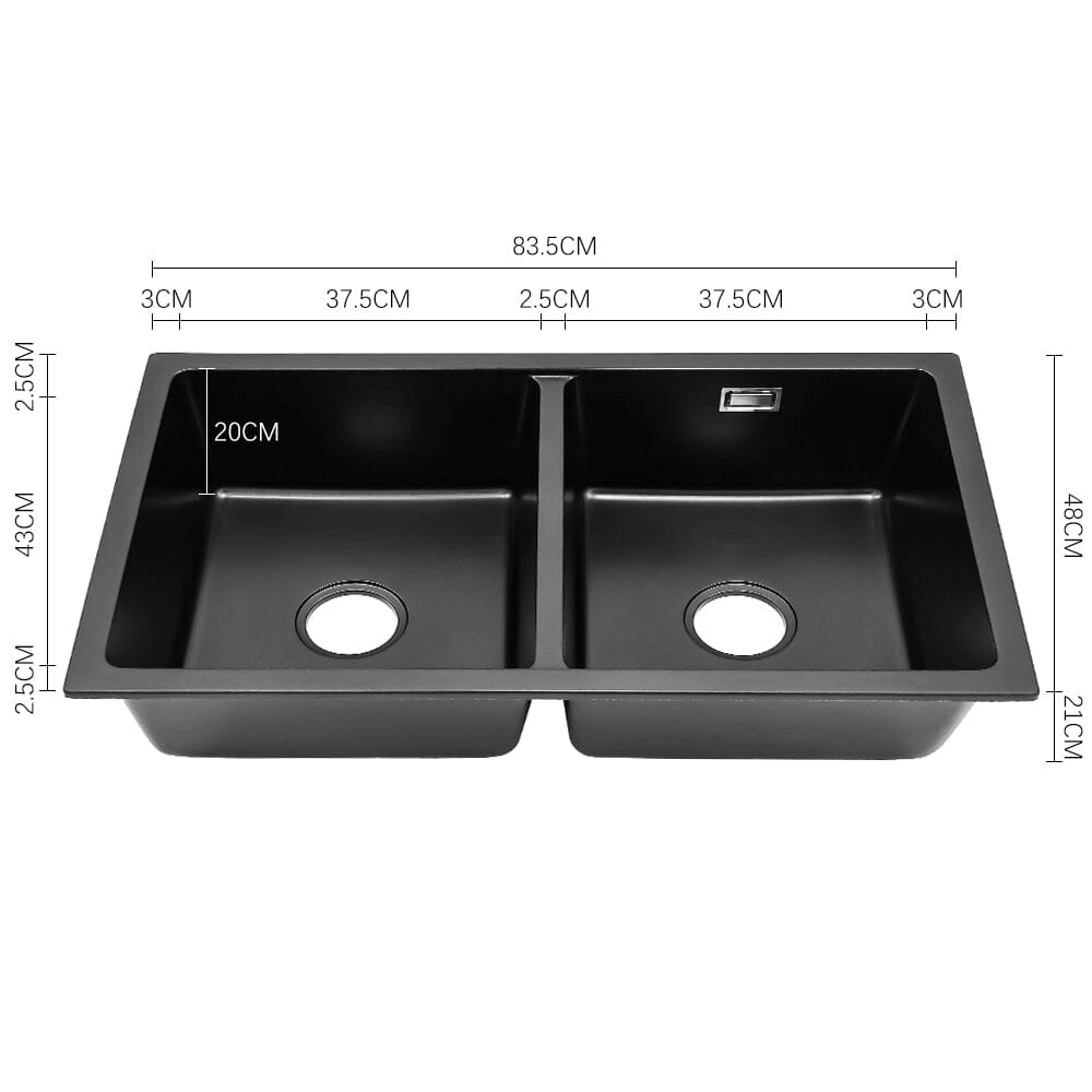 Quartz Undermount Kitchen Sink Double Bowl Black/Grey - House Comfort