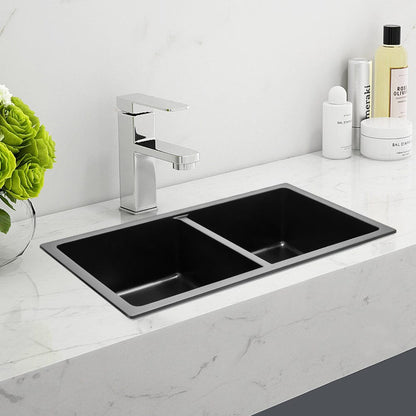 Quartz Undermount Kitchen Sink Double Bowl Black/Grey - House Comfort