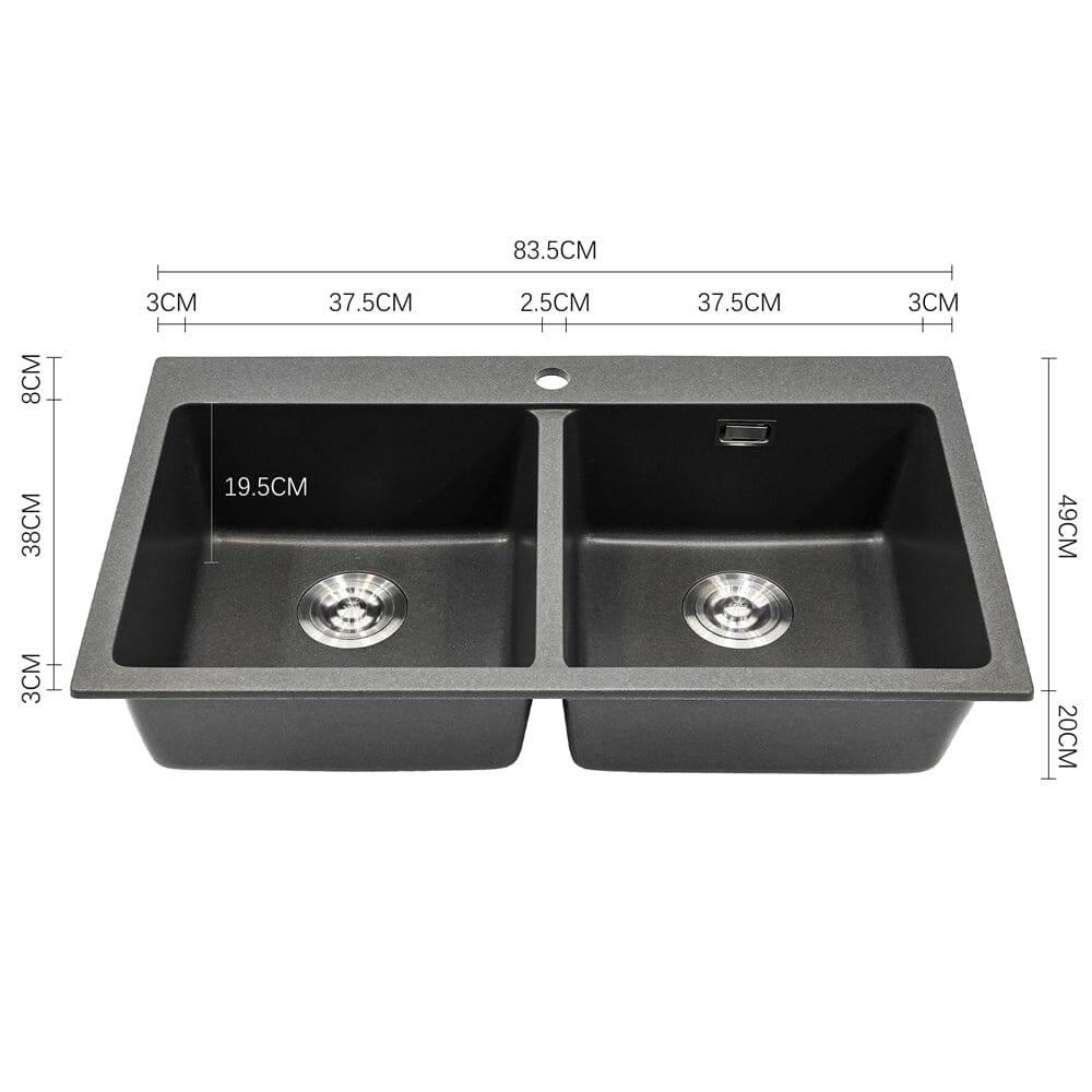 Quartz Undermount Kitchen Sink Double Bowl Black/Grey - House Comfort