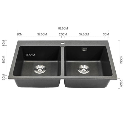 Quartz Undermount Kitchen Sink Double Bowl Black/Grey - House Comfort