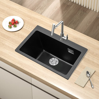 Quartz Undermount Kitchen Sink Single Bowl in Black - House Comfort