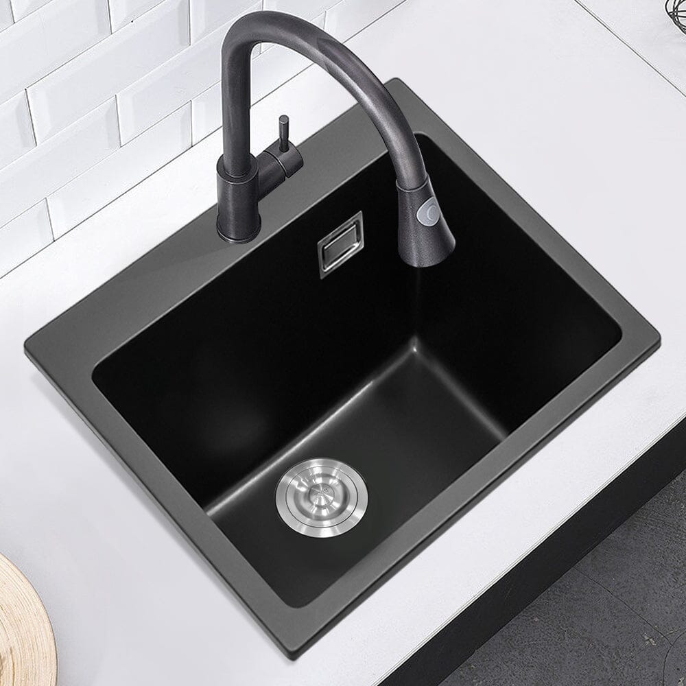 Quartz Undermount Kitchen Sink Single Bowl in Black - House Comfort