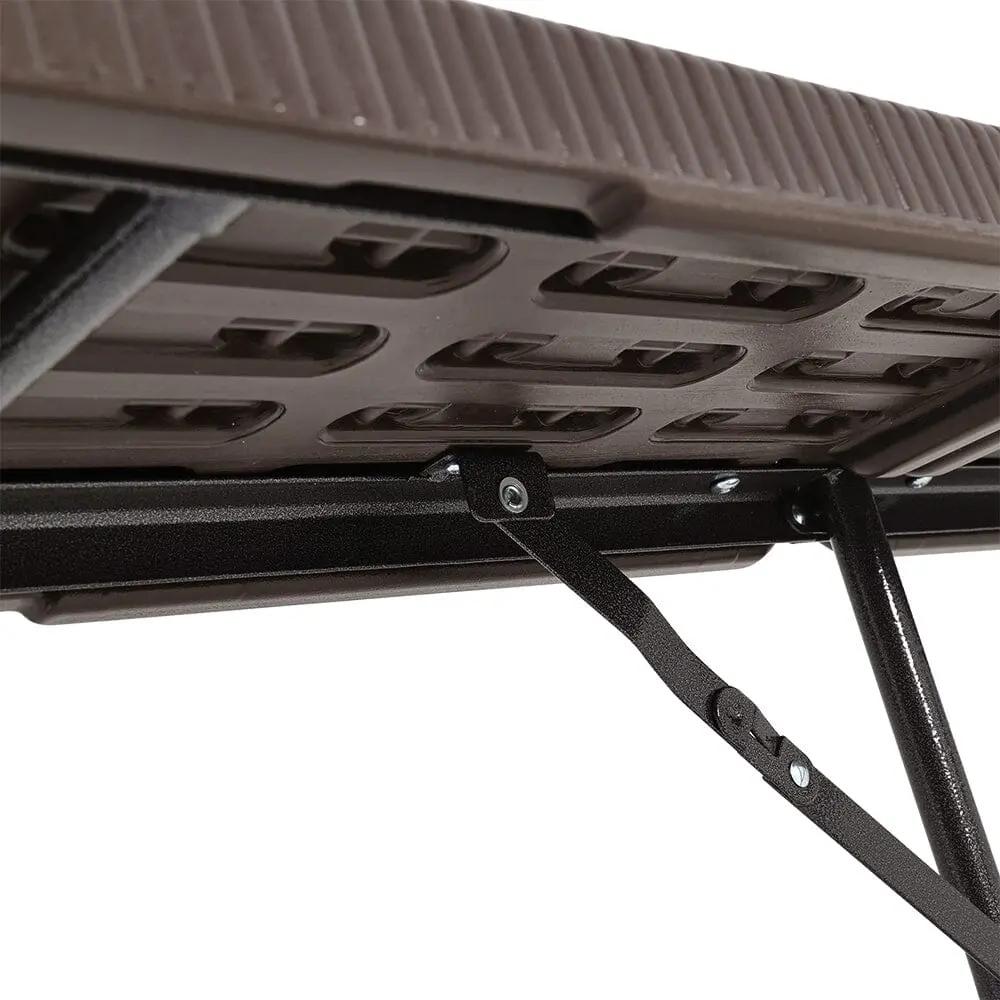 Rattan Plastic Outdoor Folding Table Bench Set Brown - House Comfort