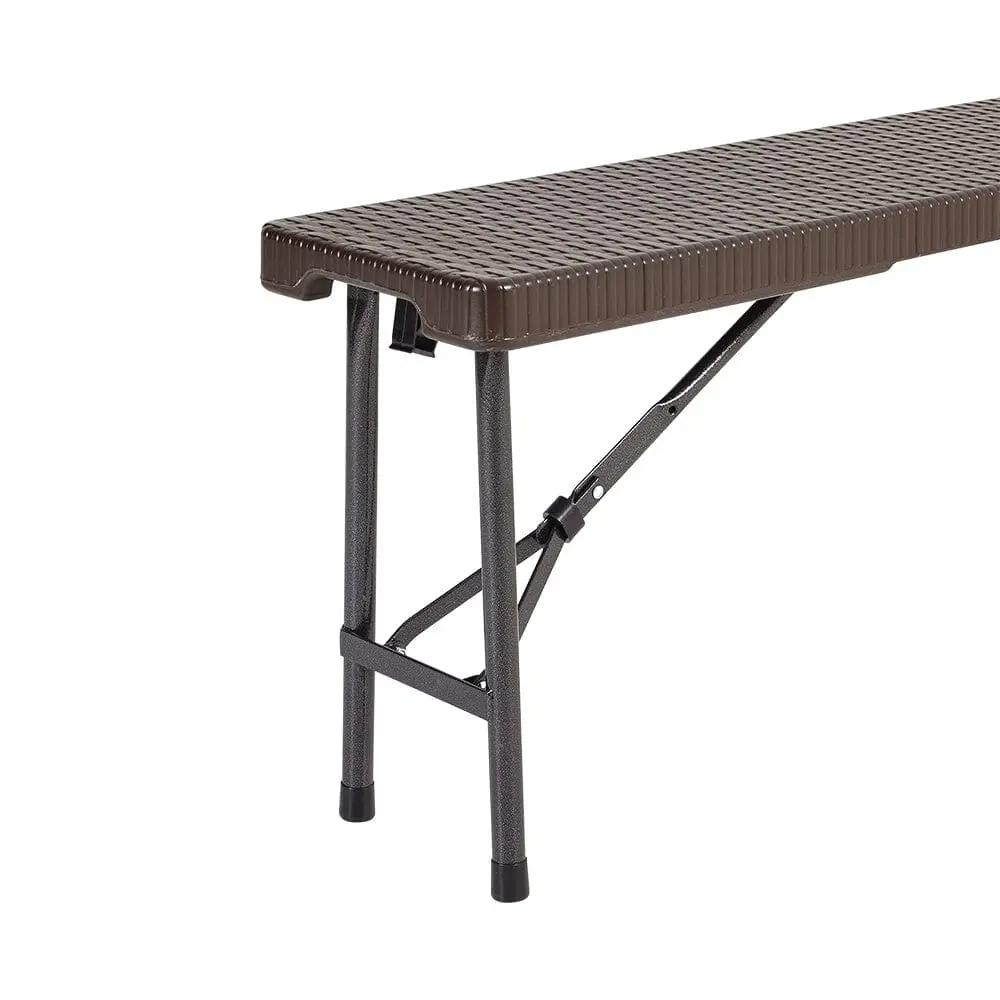 Rattan Plastic Outdoor Folding Table Bench Set Brown - House Comfort