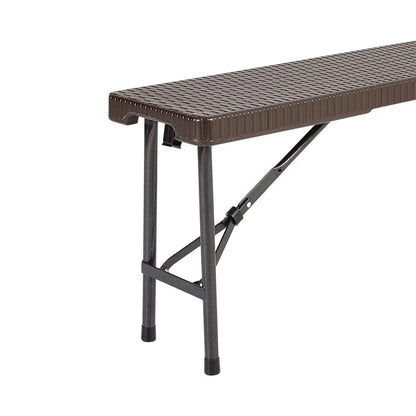 Rattan Plastic Outdoor Folding Table Bench Set Brown - House Comfort
