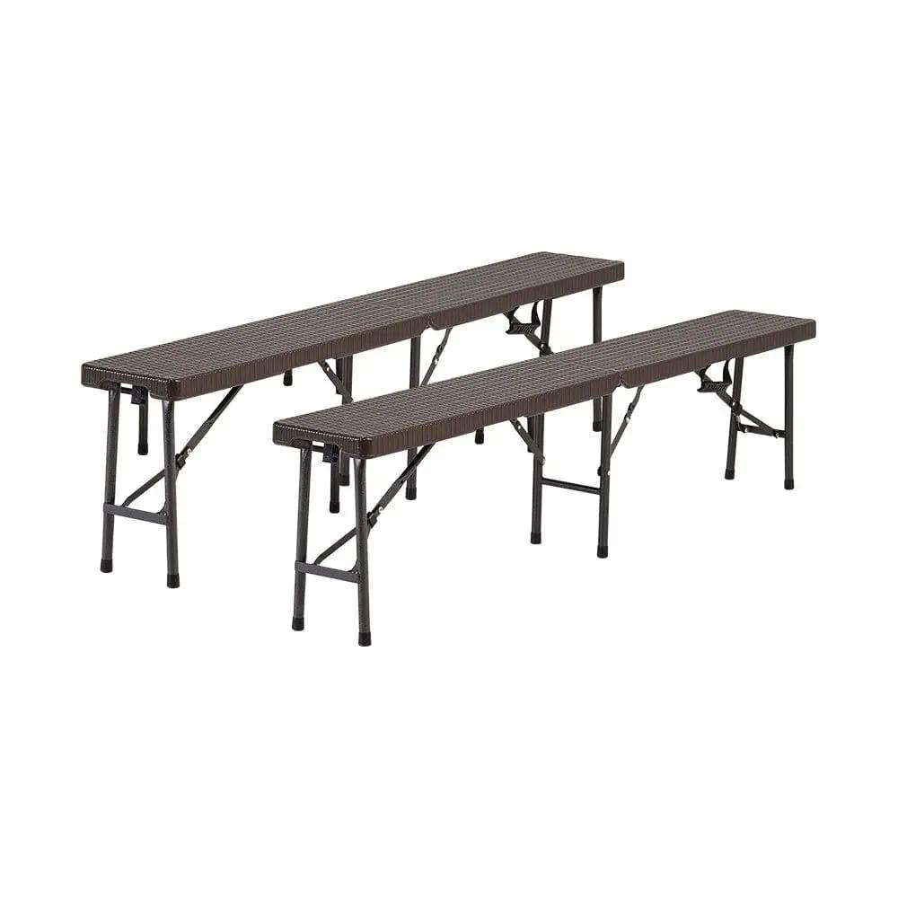 Rattan Plastic Outdoor Folding Table Bench Set Brown - House Comfort