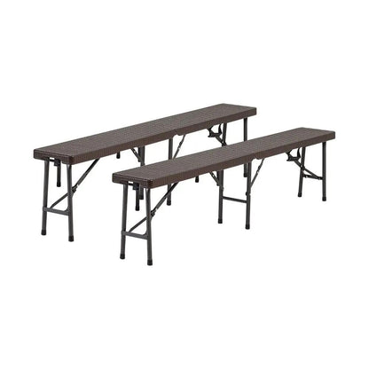 Rattan Plastic Outdoor Folding Table Bench Set Brown - House Comfort