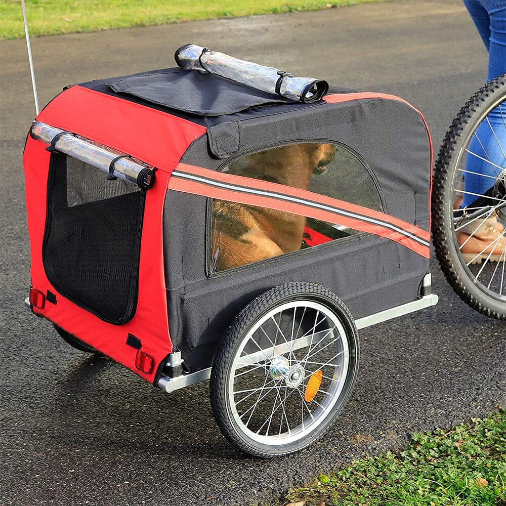 Red Waterproof Pet Trailer with Adjustable Handle and Reflective Safety Panels - House Comfort