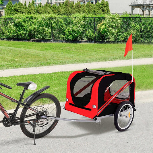 Red Waterproof Pet Trailer with Adjustable Handle and Reflective Safety Panels - House Comfort