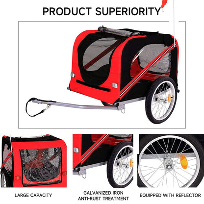 Red Waterproof Pet Trailer with Adjustable Handle and Reflective Safety Panels - House Comfort
