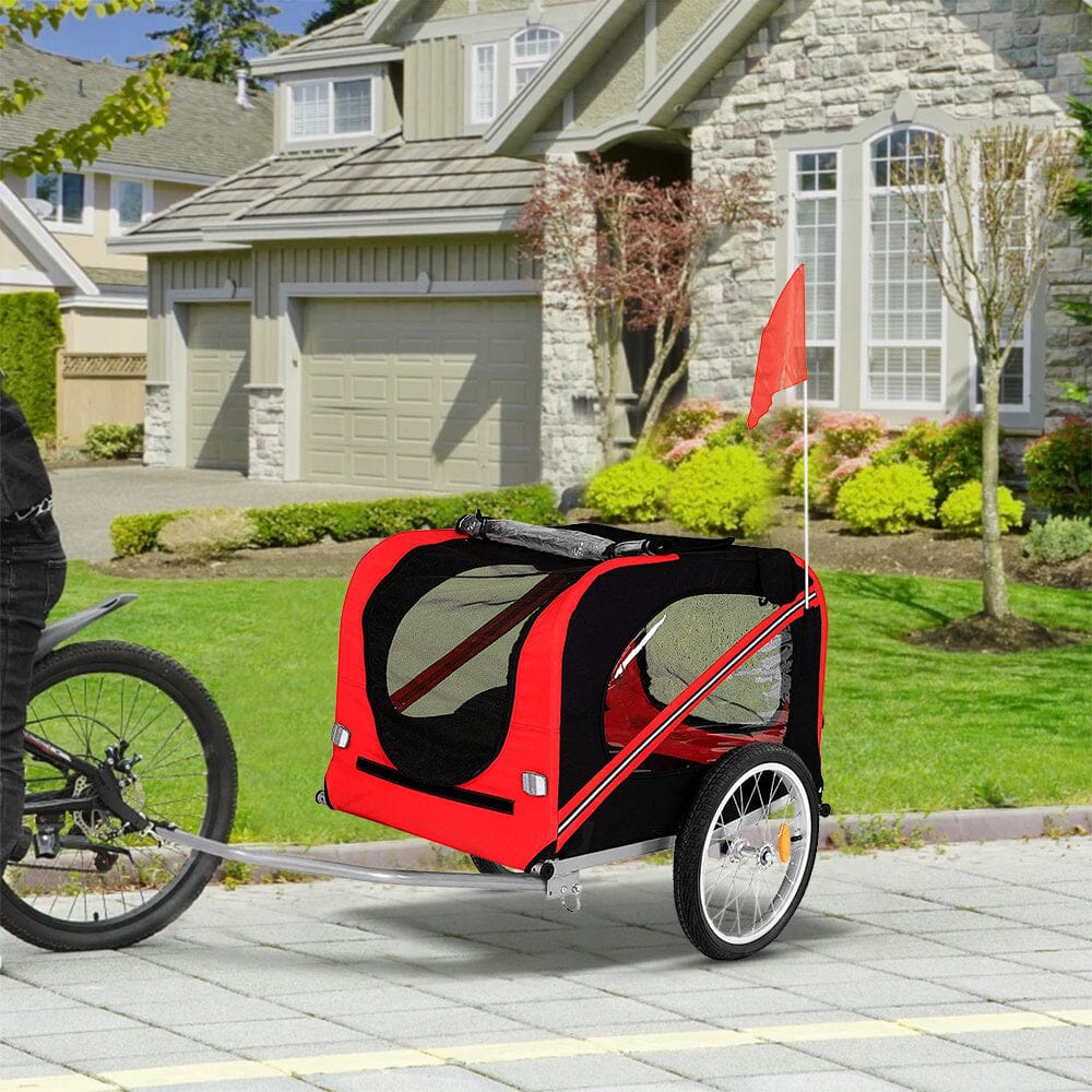 Red Waterproof Pet Trailer with Adjustable Handle and Reflective Safety Panels - House Comfort