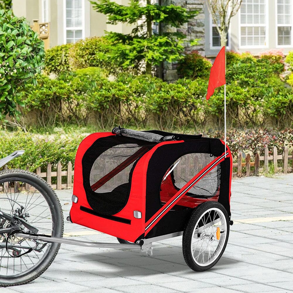 Red Waterproof Pet Trailer with Adjustable Handle and Reflective Safety Panels - House Comfort
