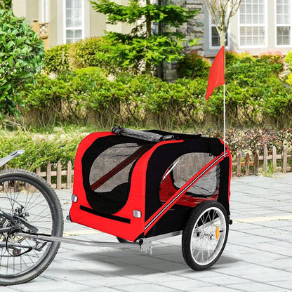 Red Waterproof Pet Trailer with Adjustable Handle and Reflective Safety Panels - House Comfort