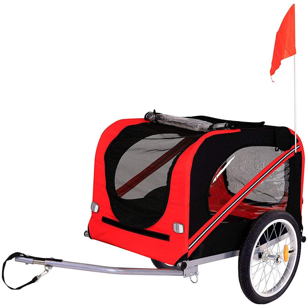 Red Waterproof Pet Trailer with Adjustable Handle and Reflective Safety Panels - House Comfort