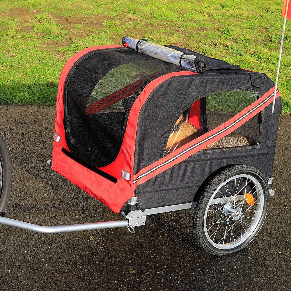 Red Waterproof Pet Trailer with Adjustable Handle and Reflective Safety Panels - House Comfort