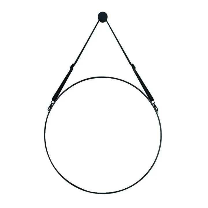 Retro Round Hanging Mirror with Adjustable Leather Strap - House Comfort