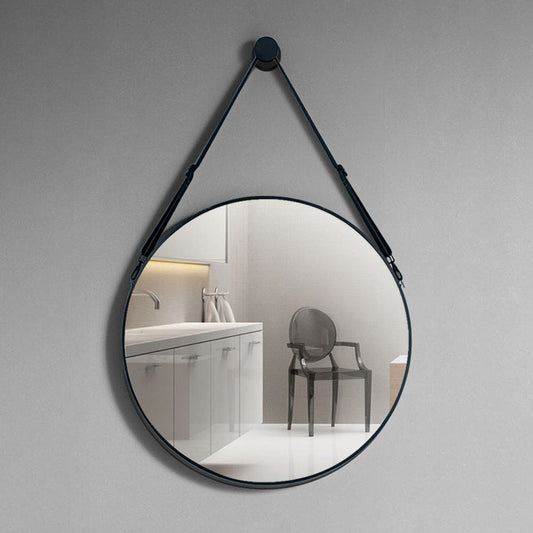 Retro Round Hanging Mirror with Adjustable Leather Strap - House Comfort