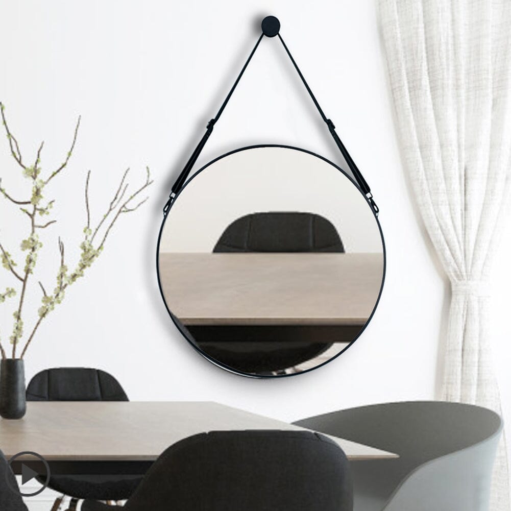 Retro Round Hanging Mirror with Adjustable Leather Strap - House Comfort