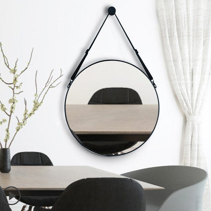 Retro Round Hanging Mirror with Adjustable Leather Strap - House Comfort