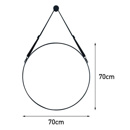 Retro Round Hanging Mirror with Adjustable Leather Strap - House Comfort