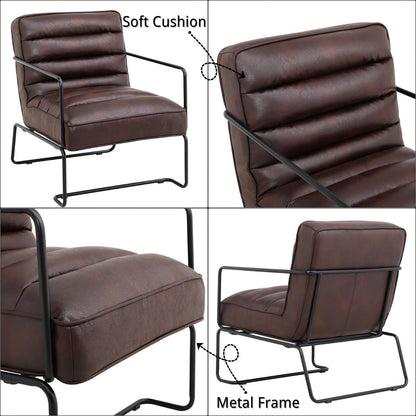 Retro Style PU leather Upholstered Armchair Metal Base Office Chair - House Comfort
