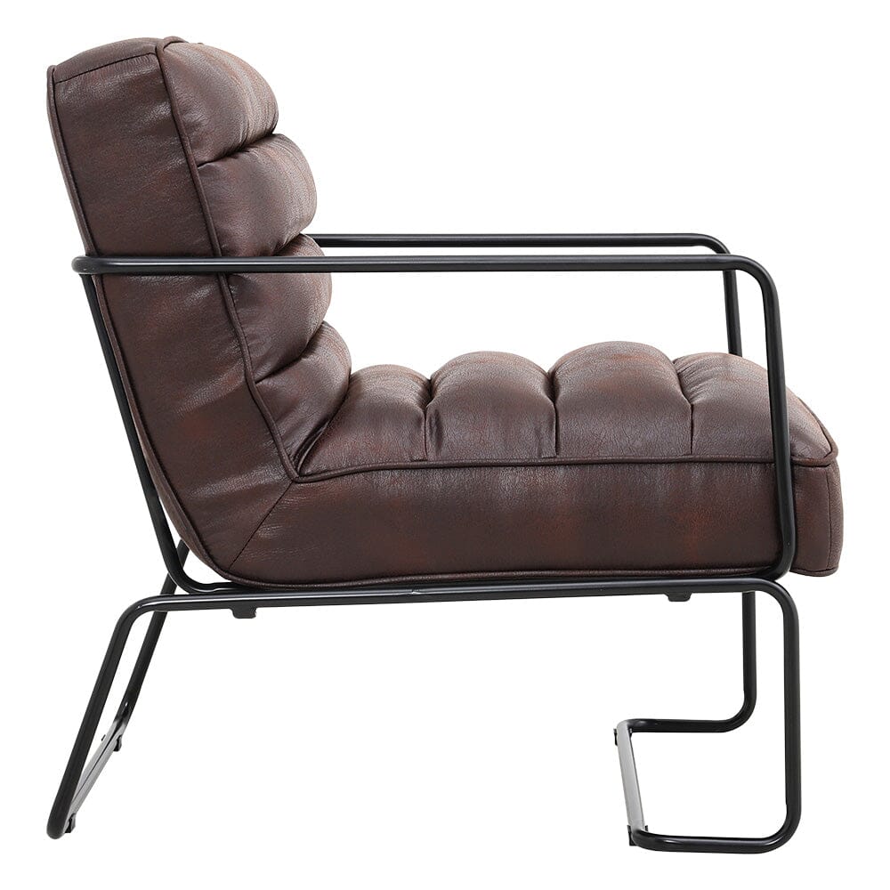 Retro Style PU leather Upholstered Armchair Metal Base Office Chair - House Comfort