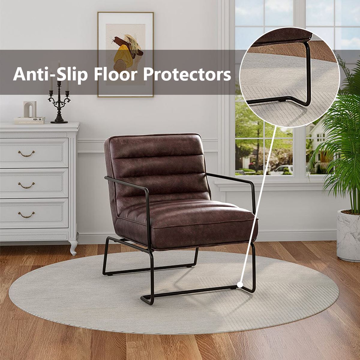 Retro Style PU leather Upholstered Armchair Metal Base Office Chair - House Comfort