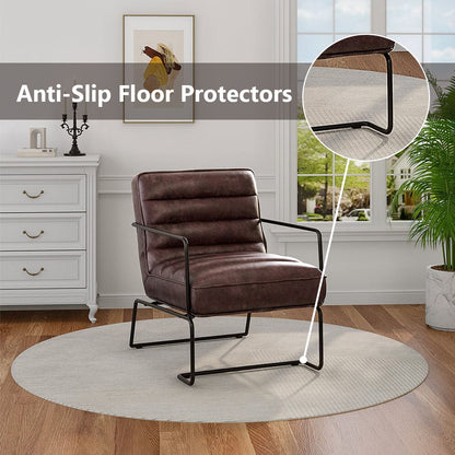 Retro Style PU leather Upholstered Armchair Metal Base Office Chair - House Comfort