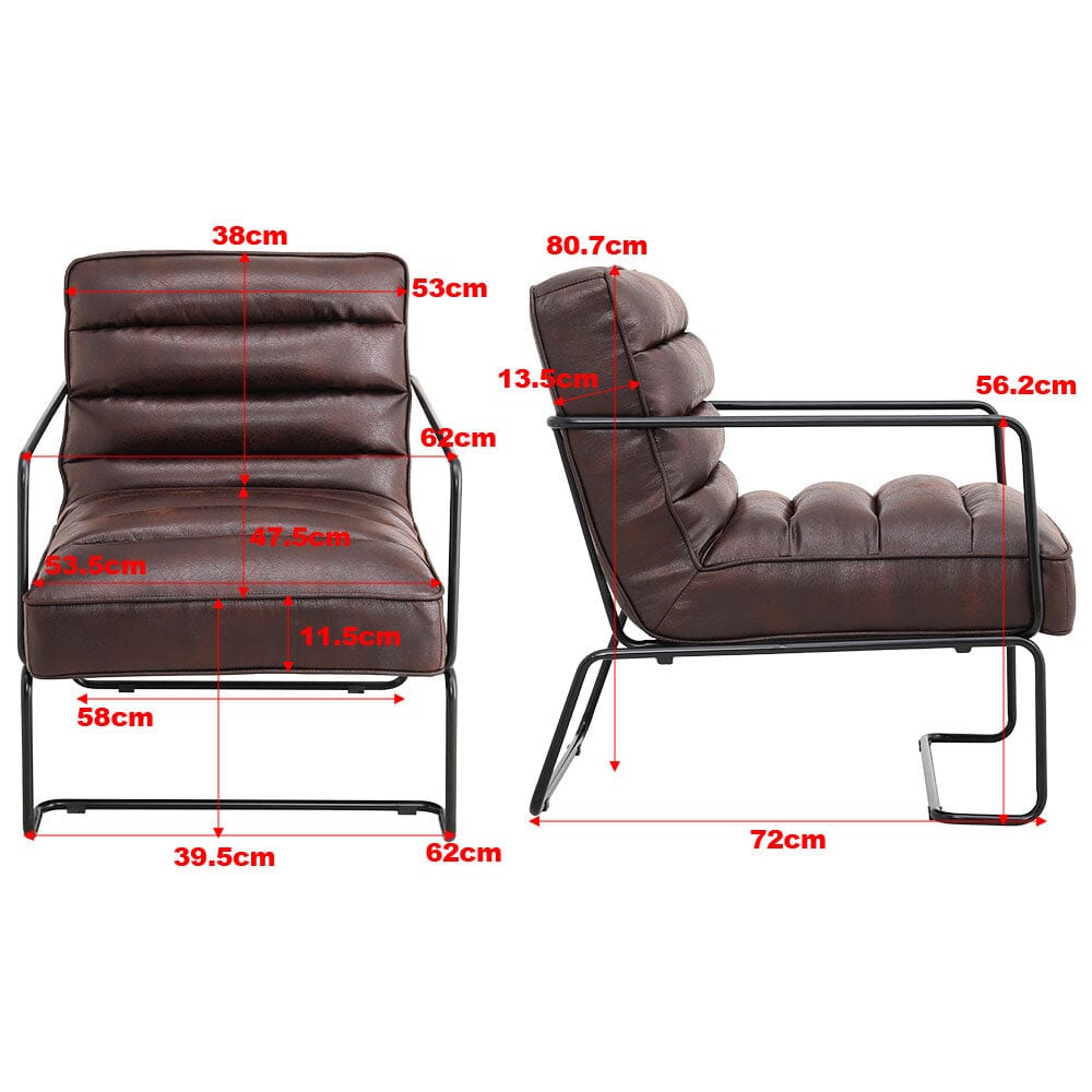 Retro Style PU leather Upholstered Armchair Metal Base Office Chair - House Comfort