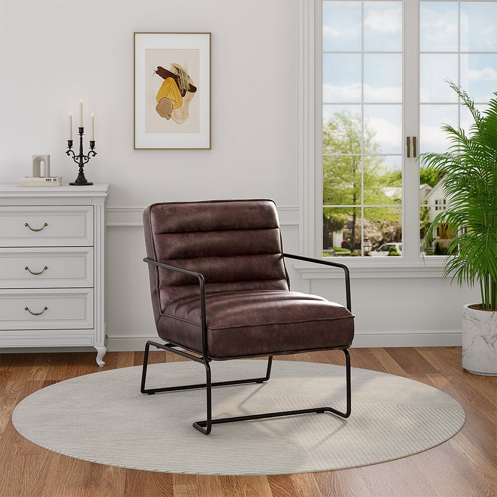 Retro Style PU leather Upholstered Armchair Metal Base Office Chair - House Comfort