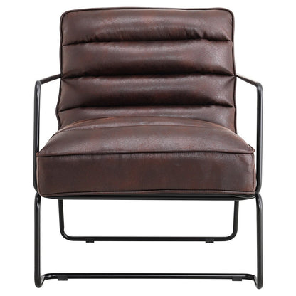 Retro Style PU leather Upholstered Armchair Metal Base Office Chair - House Comfort