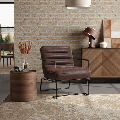 Retro Style PU leather Upholstered Armchair Metal Base Office Chair - House Comfort