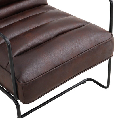 Retro Style PU leather Upholstered Armchair Metal Base Office Chair - House Comfort