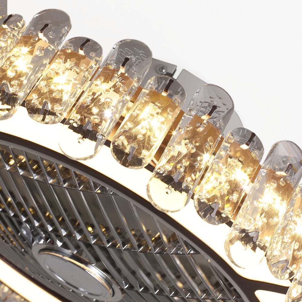 Round Crystal Flush Mount LED Ceiling Fan Light - House Comfort