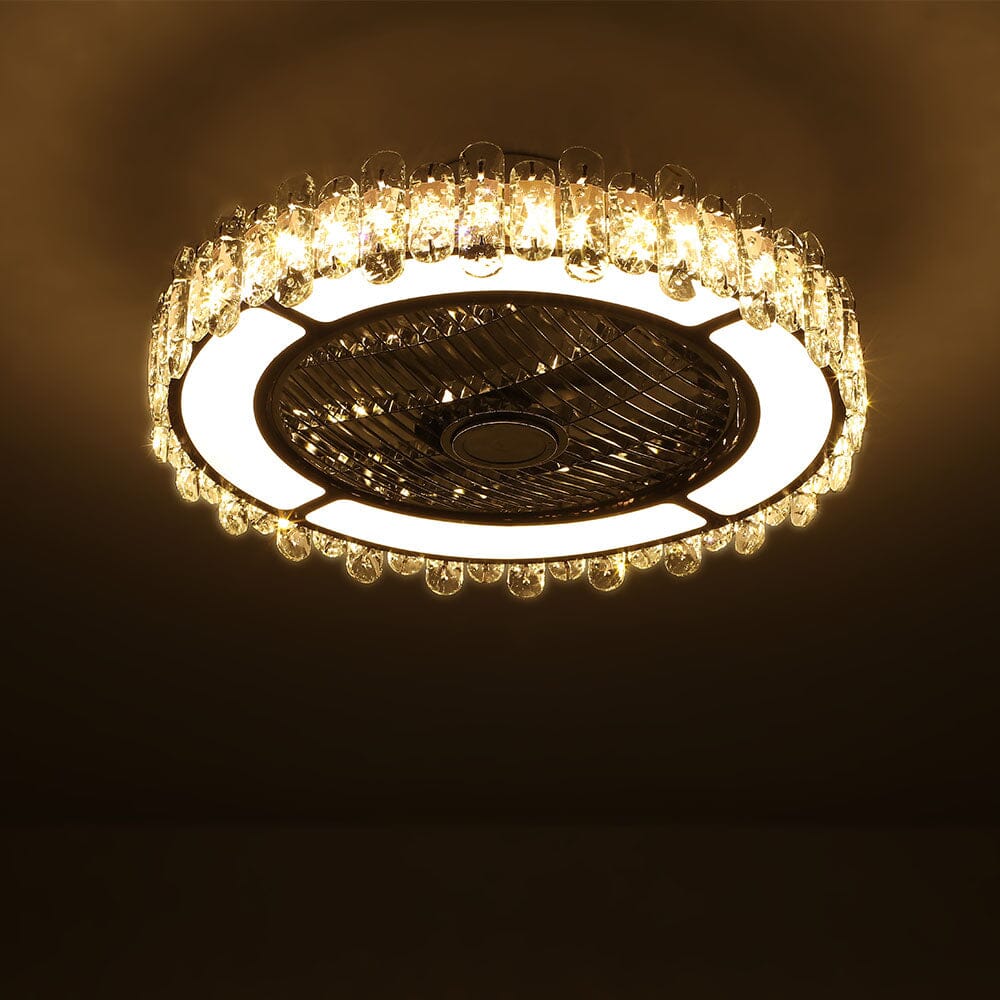 Round Crystal Flush Mount LED Ceiling Fan Light - House Comfort