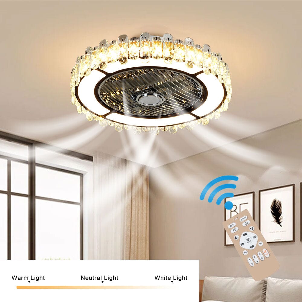 Round Crystal Flush Mount LED Ceiling Fan Light - House Comfort