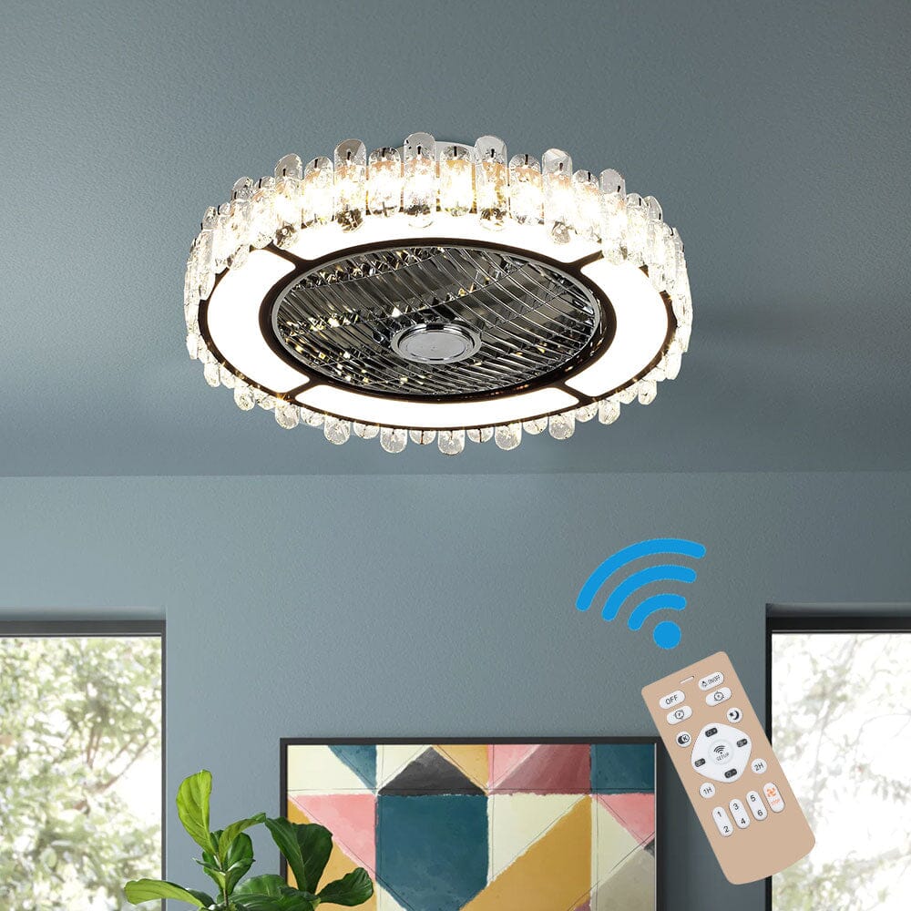 Round Crystal Flush Mount LED Ceiling Fan Light - House Comfort