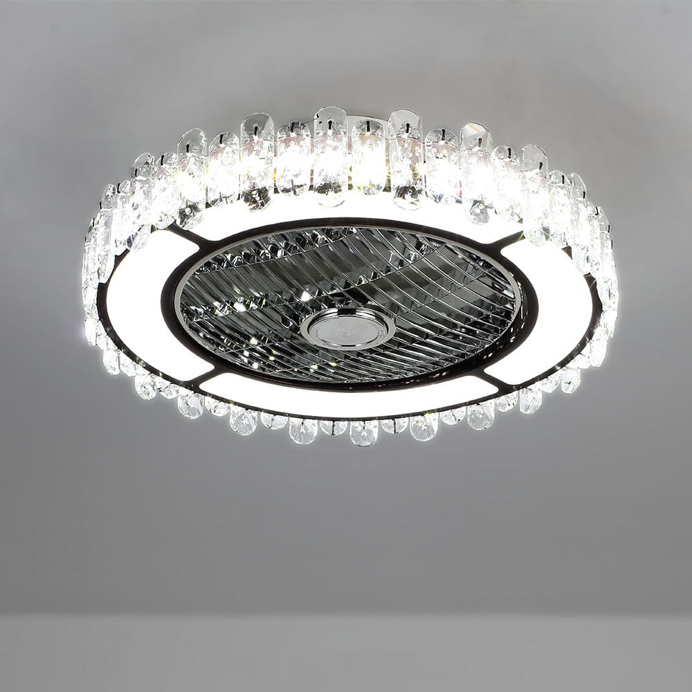 Round Crystal Flush Mount LED Ceiling Fan Light - House Comfort