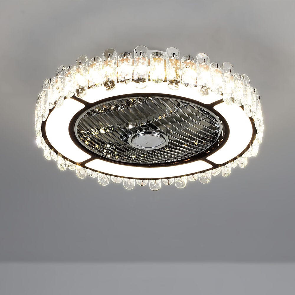 Round Crystal Flush Mount LED Ceiling Fan Light - House Comfort