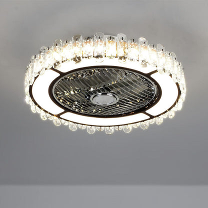 Round Crystal Flush Mount LED Ceiling Fan Light - House Comfort
