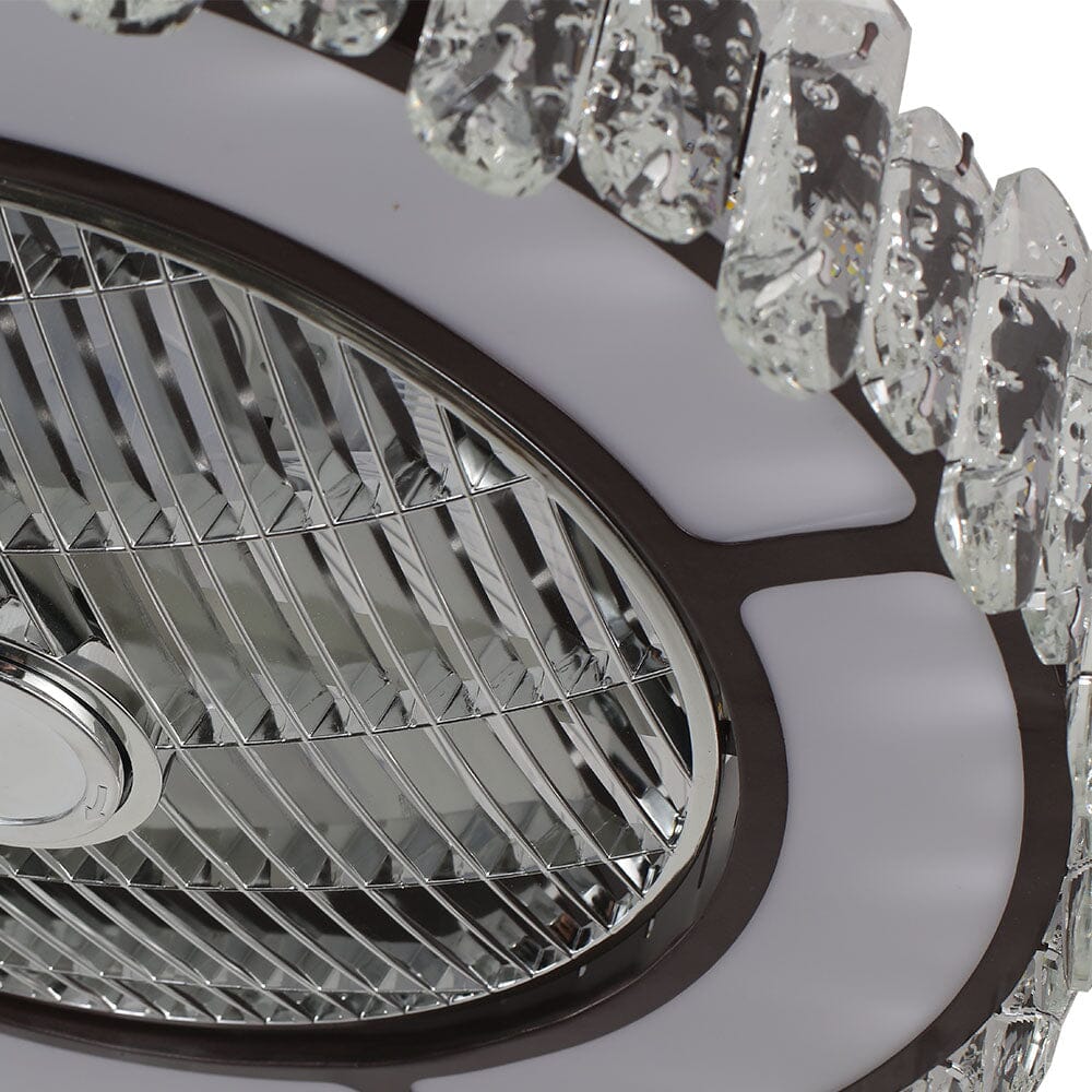 Round Crystal Flush Mount LED Ceiling Fan Light - House Comfort